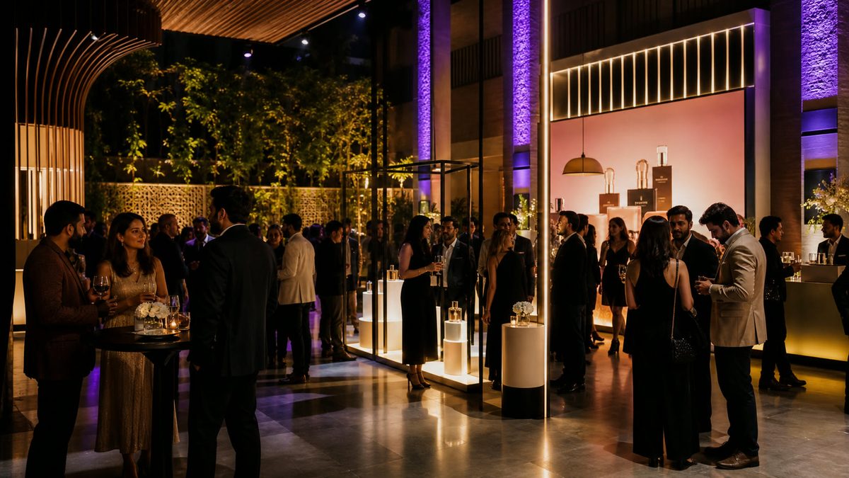 Premium brand activation event with guests networking in a retail-style venue