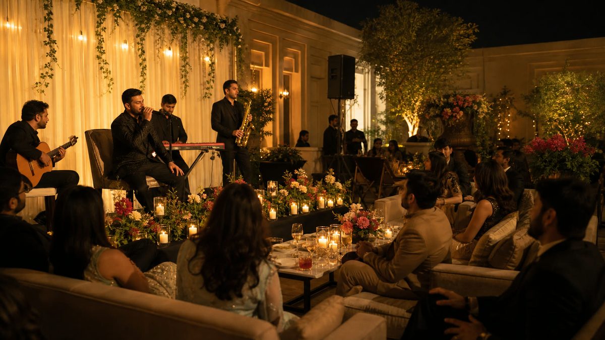 Intimate lounge performance at a private evening gathering